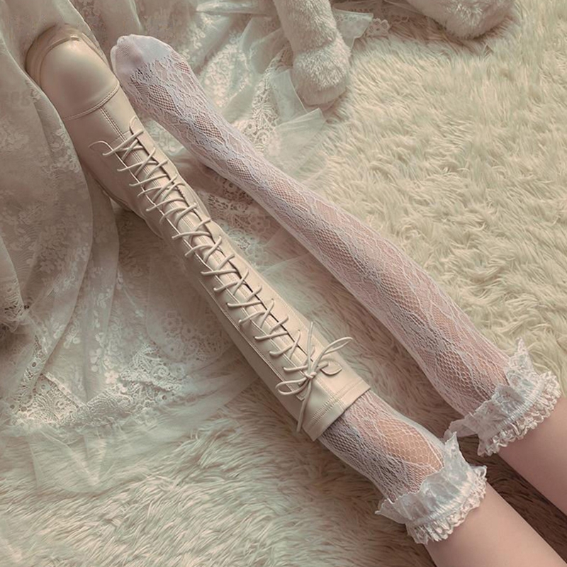 Đôi vớ dài qua bắp chân phối ren phong cách lolita gợi cảm thời trang dành cho nữ