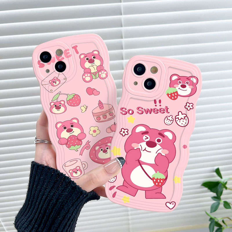 Ốp Điện Thoại Hình Gấu Hồng Và Dâu Tây Mini Cho iPhone 6s 7 8 6P 8Plus 11 12Pro 13 14Promax X XR XS Max 12 13