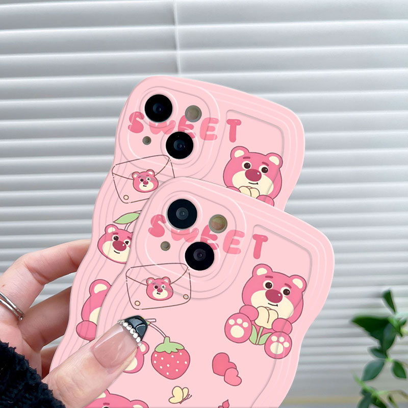 Ốp Điện Thoại Hình Gấu Hồng Và Dâu Tây Mini Cho iPhone 6s 7 8 6P 8Plus 11 12Pro 13 14Promax X XR XS Max 12 13