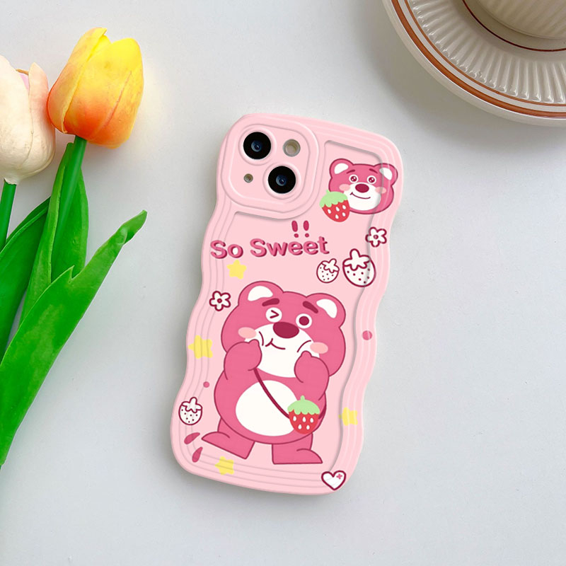 Ốp Điện Thoại Hình Gấu Hồng Và Dâu Tây Mini Cho iPhone 6s 7 8 6P 8Plus 11 12Pro 13 14Promax X XR XS Max 12 13