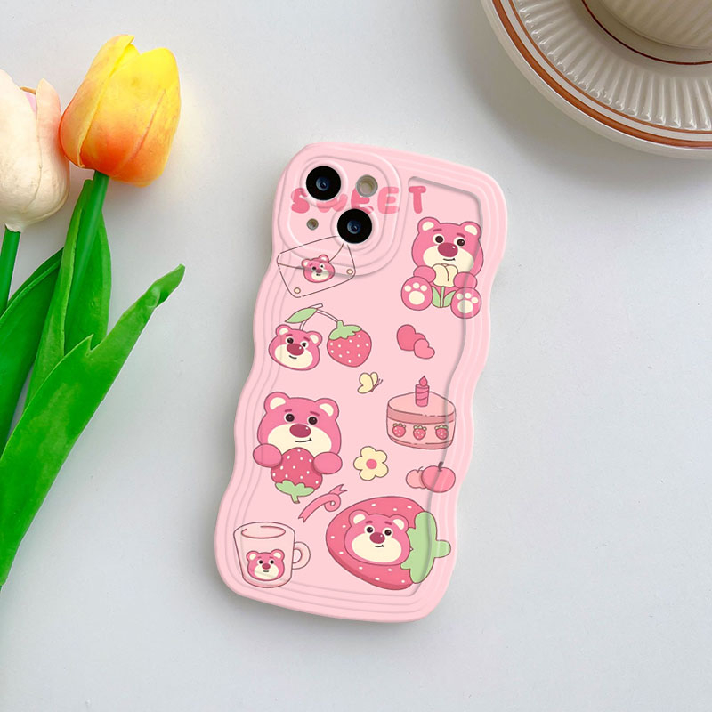 Ốp Điện Thoại Hình Gấu Hồng Và Dâu Tây Mini Cho iPhone 6s 7 8 6P 8Plus 11 12Pro 13 14Promax X XR XS Max 12 13
