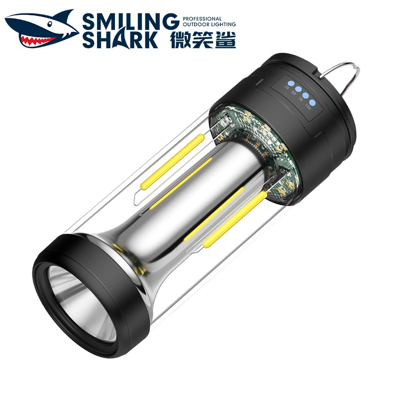 SmilingShark LY0266 Đèn cắm trại LED màu vàng chống nước 4 chế độ USB có thể sạc lại cho trường hợp khẩn cấp ngoài trời