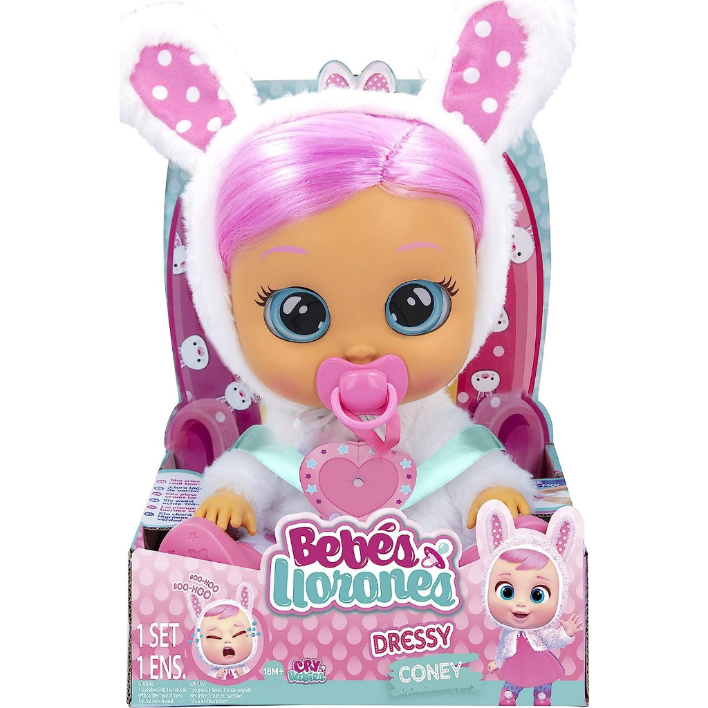 Cry Babies Dressy Coney - 12" Baby Doll | Pink Dress, Bunny Themed White Fluffy Jacket Búp Bê Đồ Chơi Đáng Yêu Dành Cho Trẻ 12 " | Áo Khoác Lông Xù Chủ Đề Thỏ Trắng Hồng Đáng Yêu
