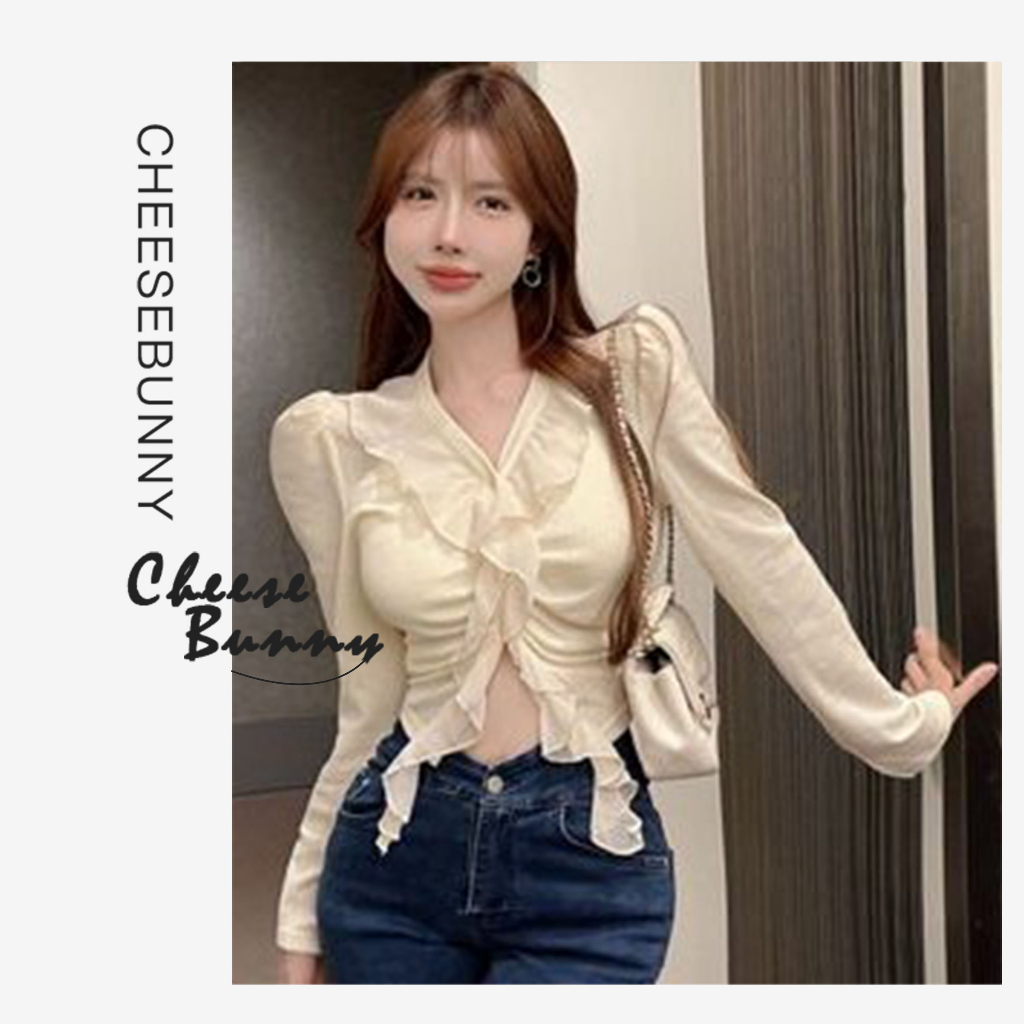 CheeseBunny Áo Ruffle Blouse Thời Trang Mùa Thu Dài Tay Nữ