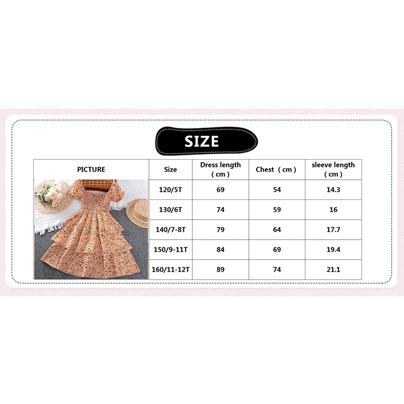 SIYYIS Đầm công chúa xếp tầng hở vai tay phồng in hoa thời trang cho bé gái 5-12 tuổi