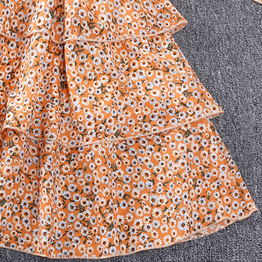 SIYYIS Đầm công chúa xếp tầng hở vai tay phồng in hoa thời trang cho bé gái 5-12 tuổi