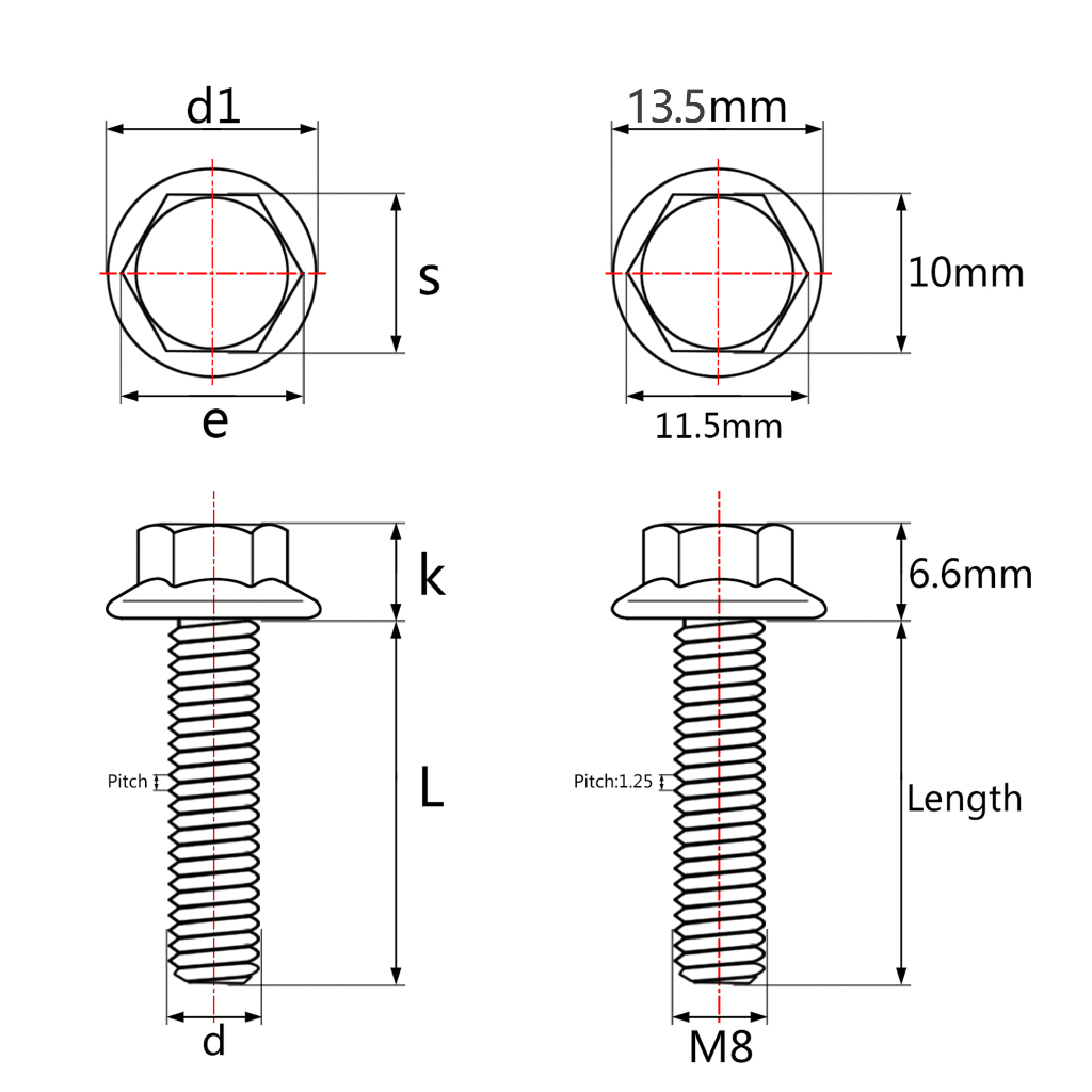 Bu Lông Lục Giác Bằng Titan M8x15 20 25 30 35 40 45 55 60 65mm P1.25mm Chuyên Dụng Cho Xe Mô Tô