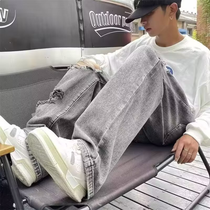 Quần jeans Dài Ống Rộng Phong Cách retro Thời Trang Cho Nam