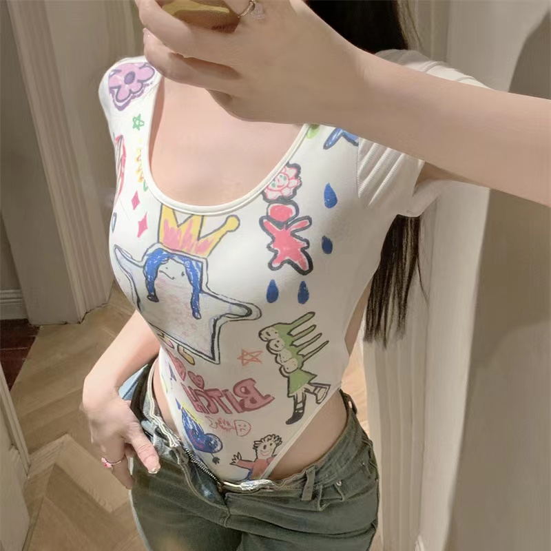 Áo Liền Quần Hở Lưng Dáng Ôm In Họa Tiết Graffiti Gợi Cảm Thời Trang Mùa Hè 2023 Y2K Dành Cho Bạn Nữ | BigBuy360 - bigbuy360.vn