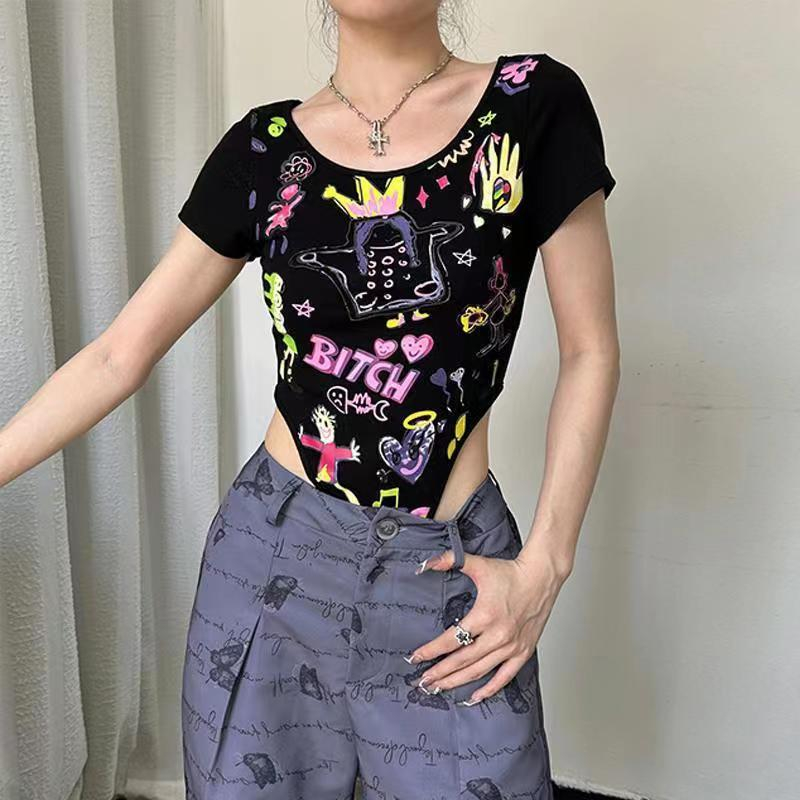 Áo Liền Quần Hở Lưng Dáng Ôm In Họa Tiết Graffiti Gợi Cảm Thời Trang Mùa Hè 2023 Y2K Dành Cho Bạn Nữ | BigBuy360 - bigbuy360.vn