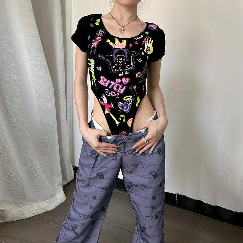 Áo Liền Quần Hở Lưng Dáng Ôm In Họa Tiết Graffiti Gợi Cảm Thời Trang Mùa Hè 2023 Y2K Dành Cho Bạn Nữ | BigBuy360 - bigbuy360.vn