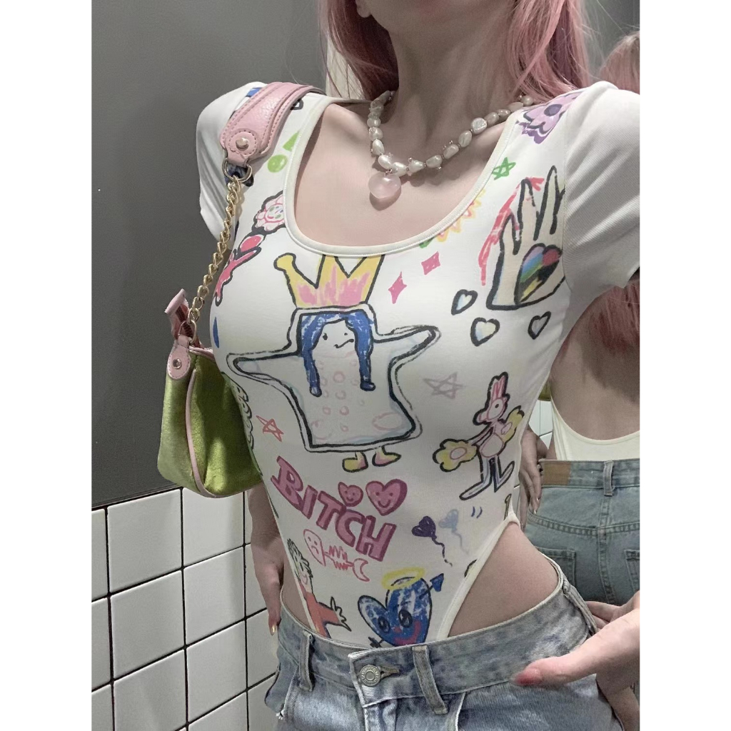 Áo Liền Quần Hở Lưng Dáng Ôm In Họa Tiết Graffiti Gợi Cảm Thời Trang Mùa Hè 2023 Y2K Dành Cho Bạn Nữ | BigBuy360 - bigbuy360.vn