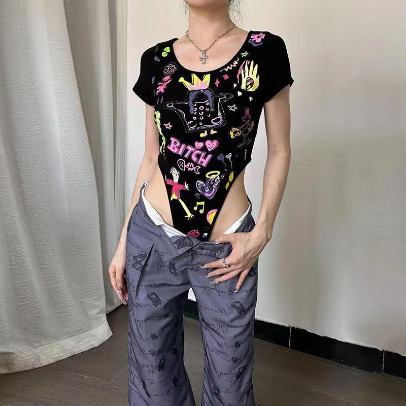 Áo Liền Quần Hở Lưng Dáng Ôm In Họa Tiết Graffiti Gợi Cảm Thời Trang Mùa Hè 2023 Y2K Dành Cho Bạn Nữ | BigBuy360 - bigbuy360.vn