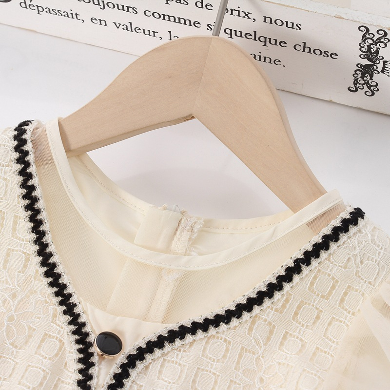 Đầm Công Chúa Tay Phồng Phối Lưới Màu Trắng Thời Trang Mùa Hè Phong Cách Hàn Quốc Cho Bé Gái