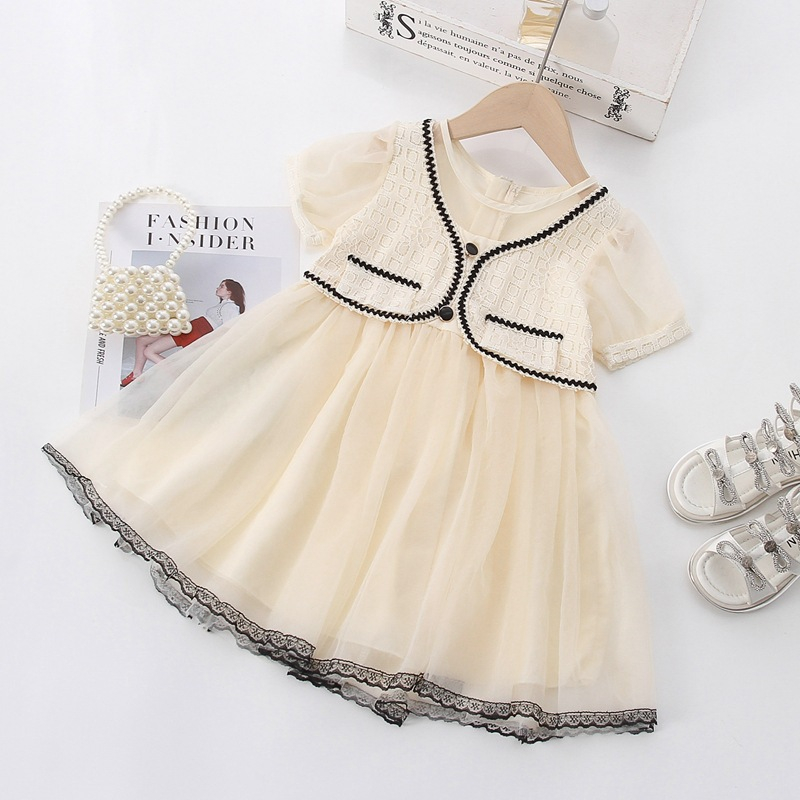 Đầm Công Chúa Tay Phồng Phối Lưới Màu Trắng Thời Trang Mùa Hè Phong Cách Hàn Quốc Cho Bé Gái