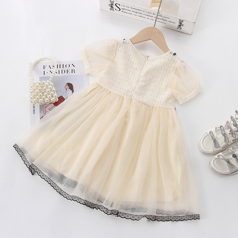 Đầm Công Chúa Tay Phồng Phối Lưới Màu Trắng Thời Trang Mùa Hè Phong Cách Hàn Quốc Cho Bé Gái