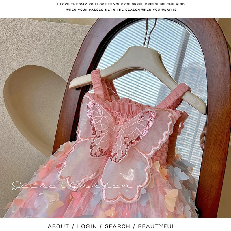 Đầm Công Chúa Hai Dây Họa Tiết Bướm Thời Trang Mùa Hè Hàn Quốc 2023 Mới Cho Bé Gái