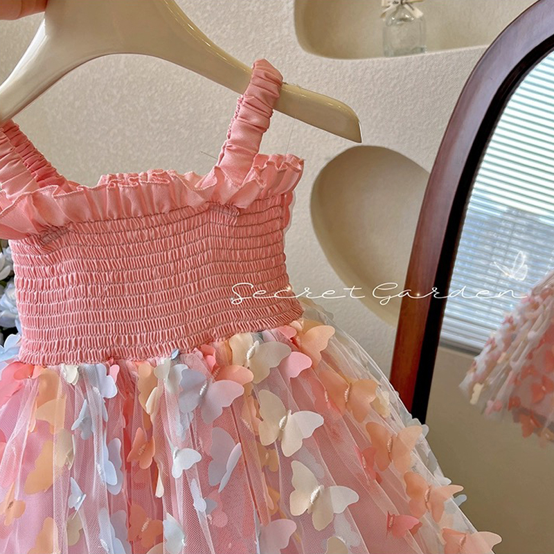 Đầm Công Chúa Hai Dây Họa Tiết Bướm Thời Trang Mùa Hè Hàn Quốc 2023 Mới Cho Bé Gái