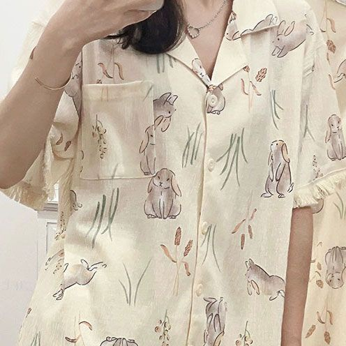 Bộ Đồ Ngủ Tay Ngắn Dáng Rộng Dễ Thương Thời Trang Mùa Hè Cho Nữ