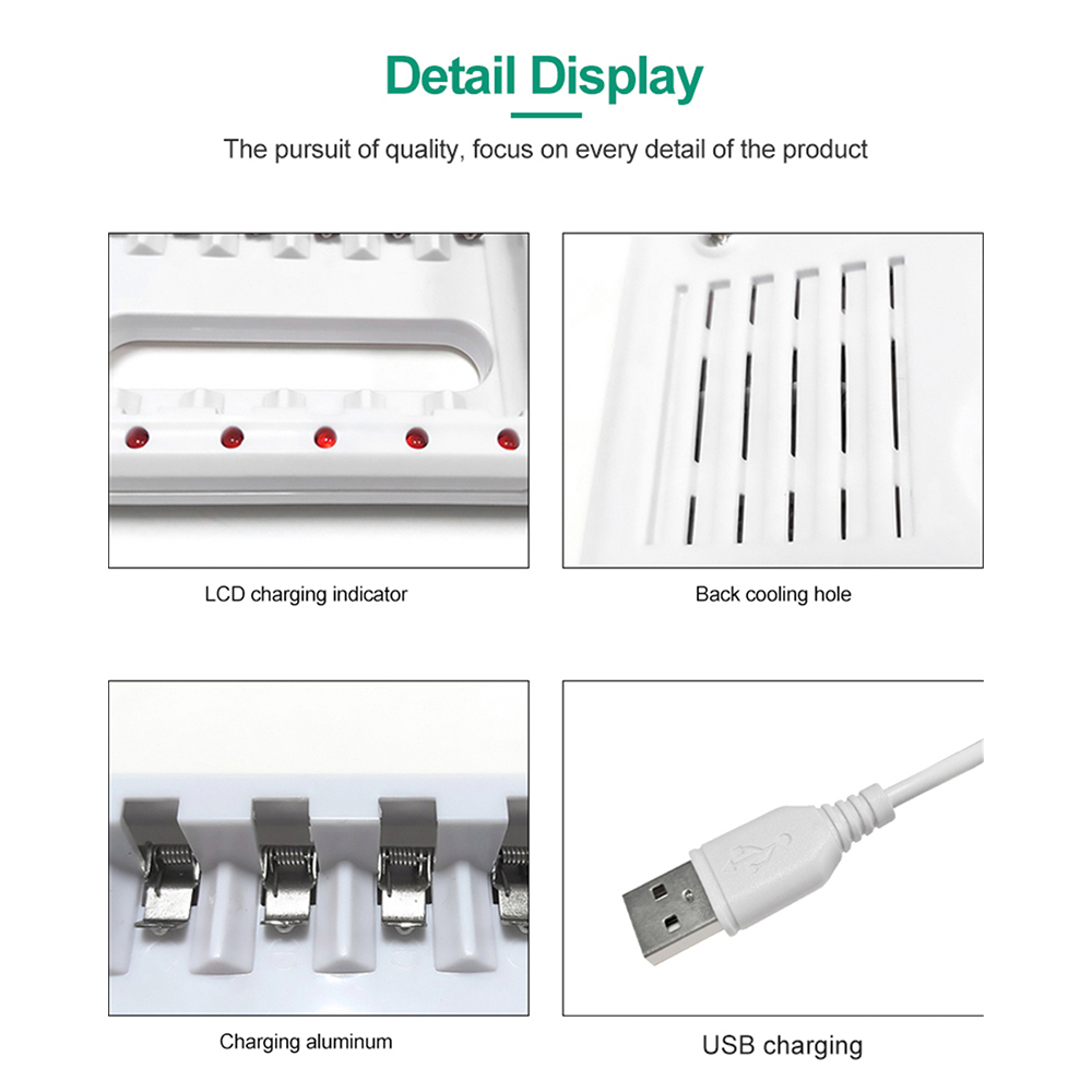 VIRWIR Thiết bị sạc pin 8 khe/ 6 khe dành cho pin AA AAA/ ion/ pin sạc/ pin led