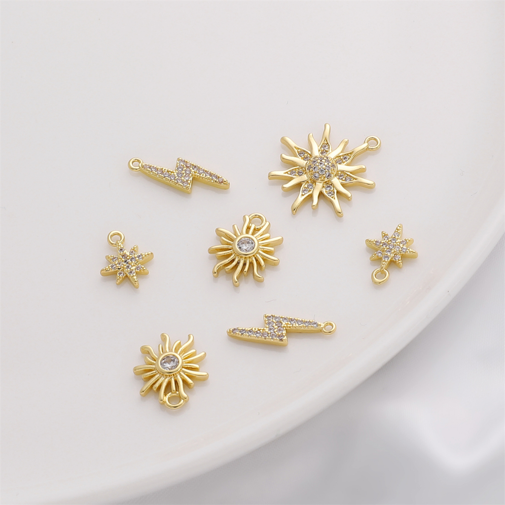 1 Mặt Dây Chuyền Mạ Vàng 14k Hình Tia Chớp Hexagram / sun / lightning