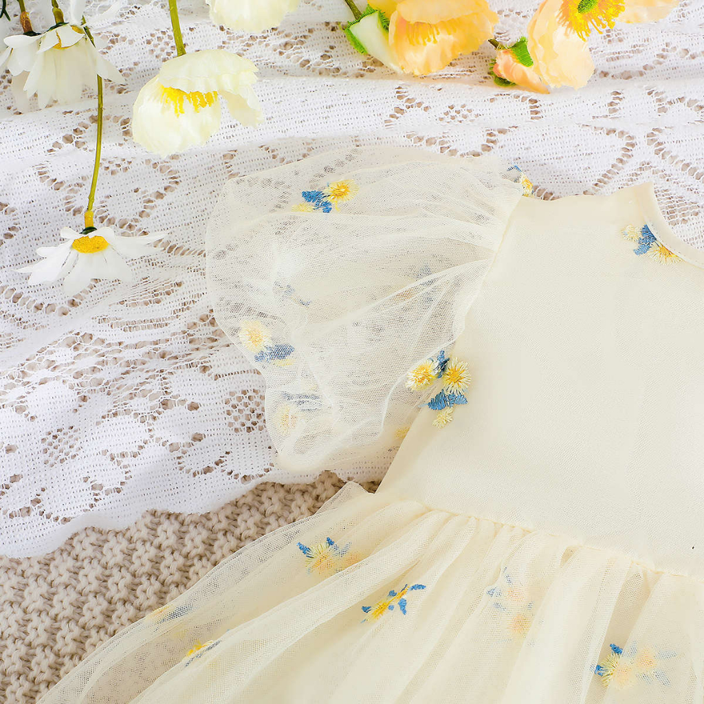 Váy cô gái，Đầm Sát Nách Phối Ren Màu Be Xinh Xắn Thời Trang Đám Cưới / Sinh Nhật Cho Bé Gái