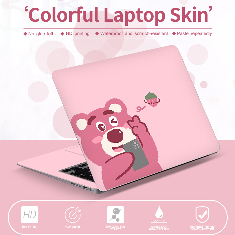 Bộ 2 Miếng Dán Hình Gấu / Dâu Tây Dễ Thương Trang Trí Laptop / Máy Tính / Ký Túc Xá / Máy Tính Diy 12 / 13 / 14 / 15 / 17 Inch