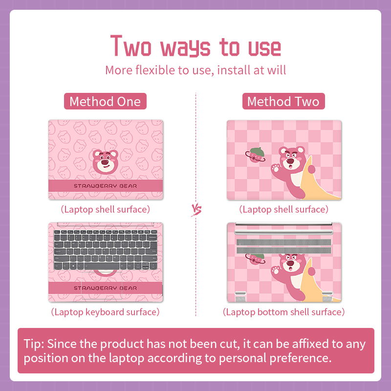 Bộ 2 Miếng Dán Hình Gấu / Dâu Tây Dễ Thương Trang Trí Laptop / Máy Tính / Ký Túc Xá / Máy Tính Diy 12 / 13 / 14 / 15 / 17 Inch