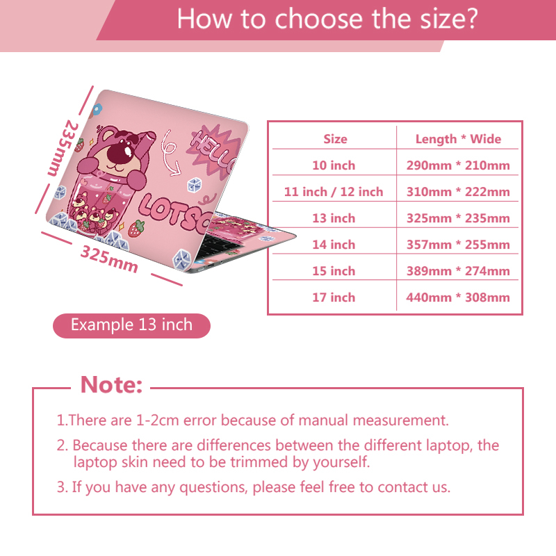 Bộ 2 Miếng Dán Hình Gấu / Dâu Tây Dễ Thương Trang Trí Laptop / Máy Tính / Ký Túc Xá / Máy Tính Diy 12 / 13 / 14 / 15 / 17 Inch