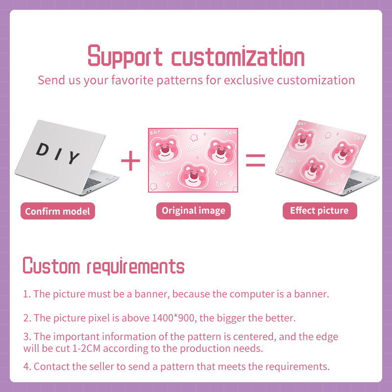 Bộ 2 Miếng Dán Hình Gấu / Dâu Tây Dễ Thương Trang Trí Laptop / Máy Tính / Ký Túc Xá / Máy Tính Diy 12 / 13 / 14 / 15 / 17 Inch