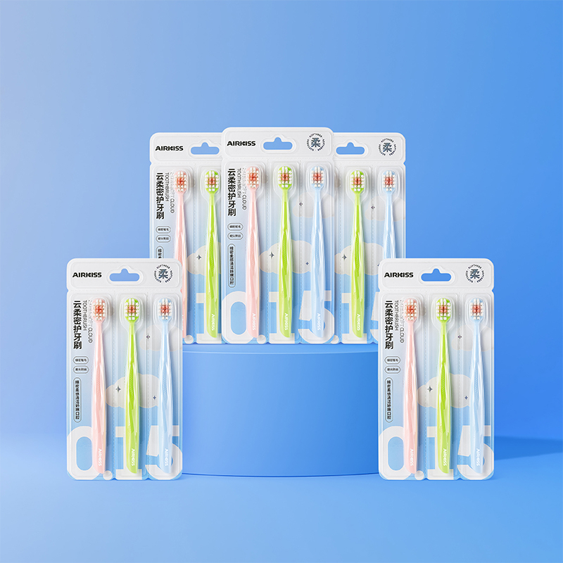 AIRKISS Set 3 Bàn Chải Đánh Răng Đầu Lông Mềm Cho Gia Đình