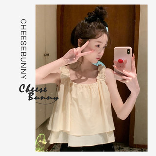 Cheesebunny Áo babydoll hai dây 2 tầng bản to phối nhún dễ thương kiểu hàn tông màu vintage basic dễ phối đồ