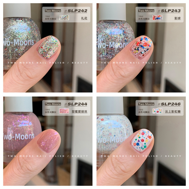 Sơn Móng Tay Hai Mặt Mùa Hè Màu Bạc Kim Sa Dạng Lột Không Cần Tẩy Nước Mau Khô