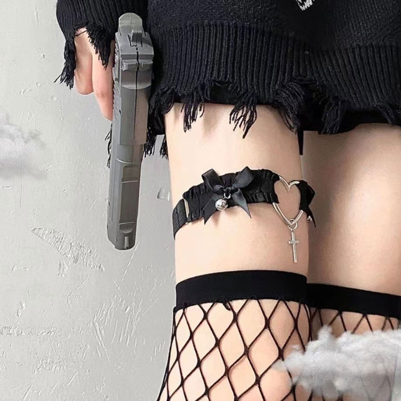 Đai Ren Nịt Bít Tất Co Giãn Đính Nơ Phong Cách Gothic