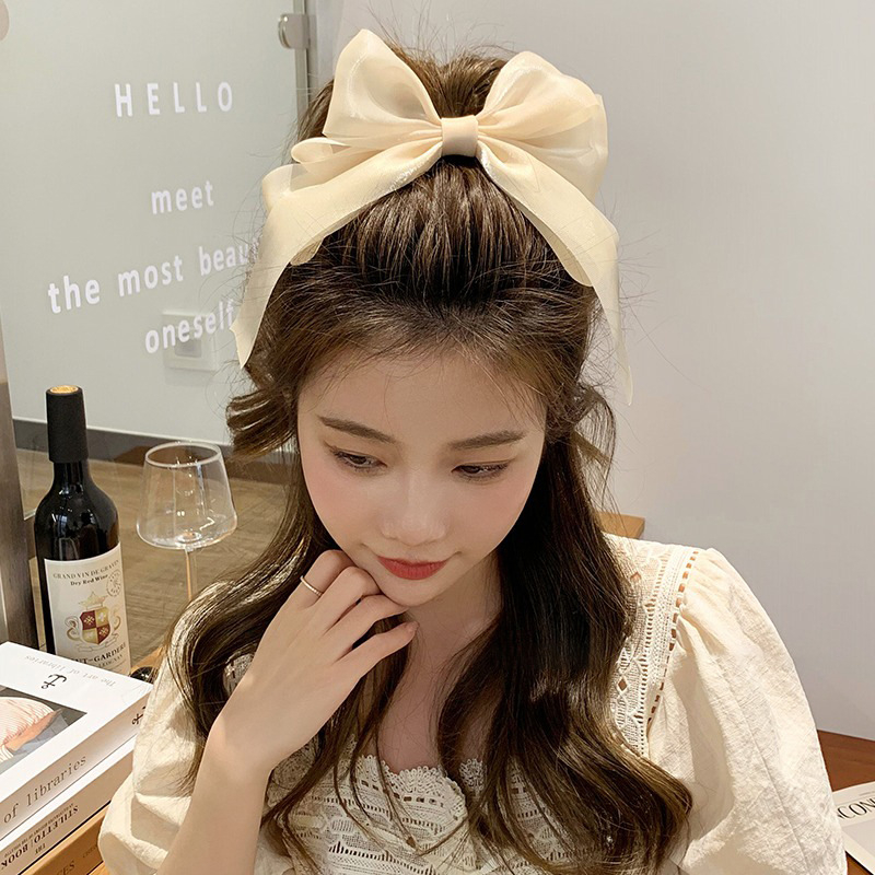 Kẹp Tóc Hình Nơ Vải Satin Đính Ngọc Trai Phong Cách Hàn Quốc