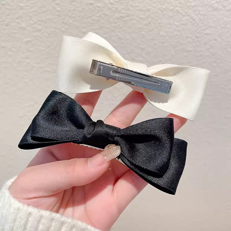 Kẹp Tóc Hình Nơ Vải Satin Đính Ngọc Trai Phong Cách Hàn Quốc