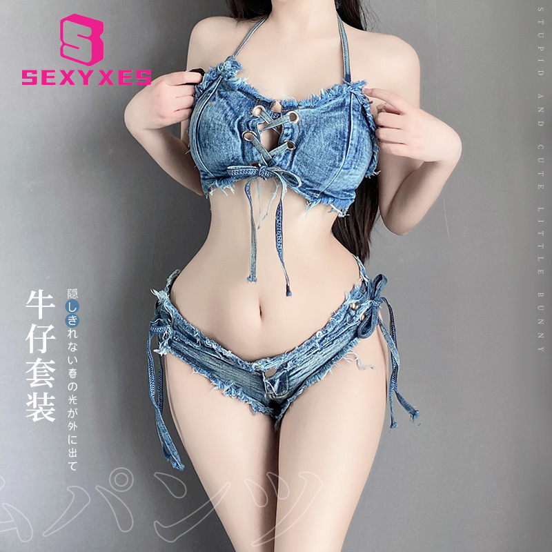 Quần Short Denim Lưng Thấp Thiết Kế Xẻ Rách Thời Trang Quyến Rũ Cho Nữ