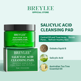 Bộ 40 Miếng Bông Loại Bỏ Mụn Breylee Chiết Xuất Trà Và Axit Salicylic Làm Mịn Vệ Sinh Da