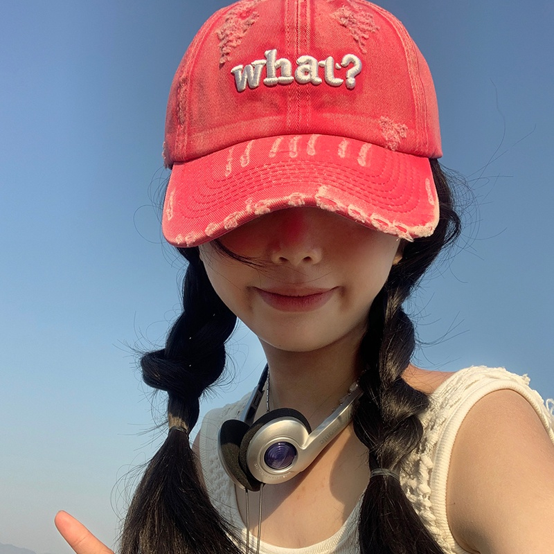 Mũ Lưỡi Trai Mềm Khoét Sâu Màu Đỏ Phong Cách Retro Mỹ Cho Nữ