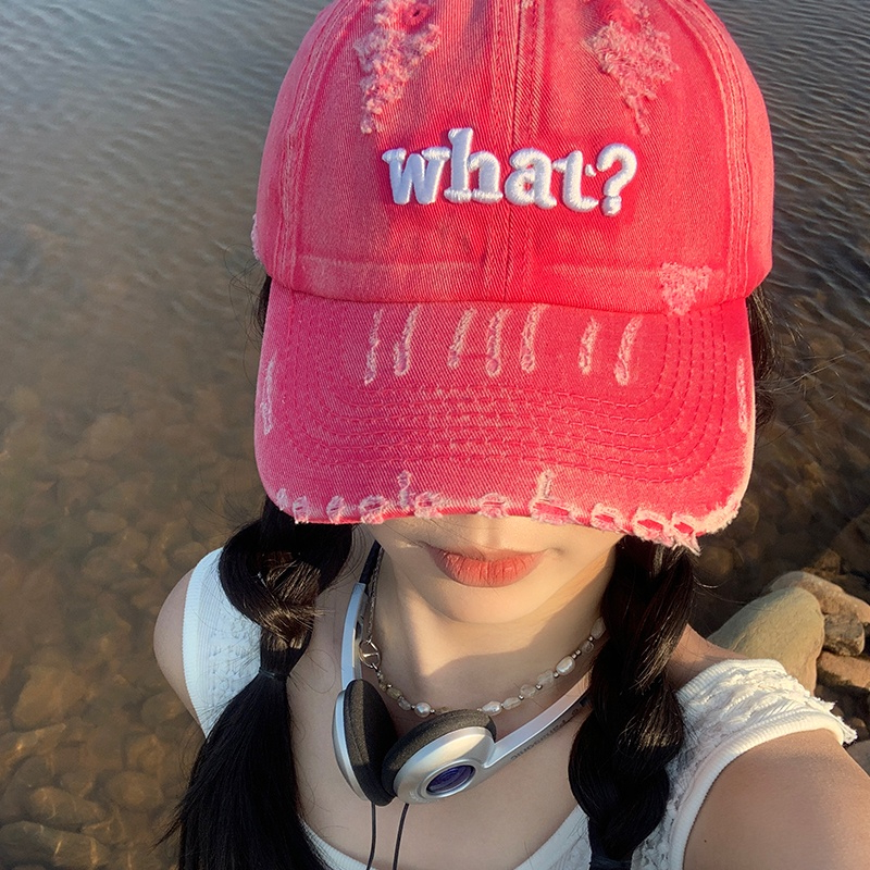 Mũ Lưỡi Trai Mềm Khoét Sâu Màu Đỏ Phong Cách Retro Mỹ Cho Nữ