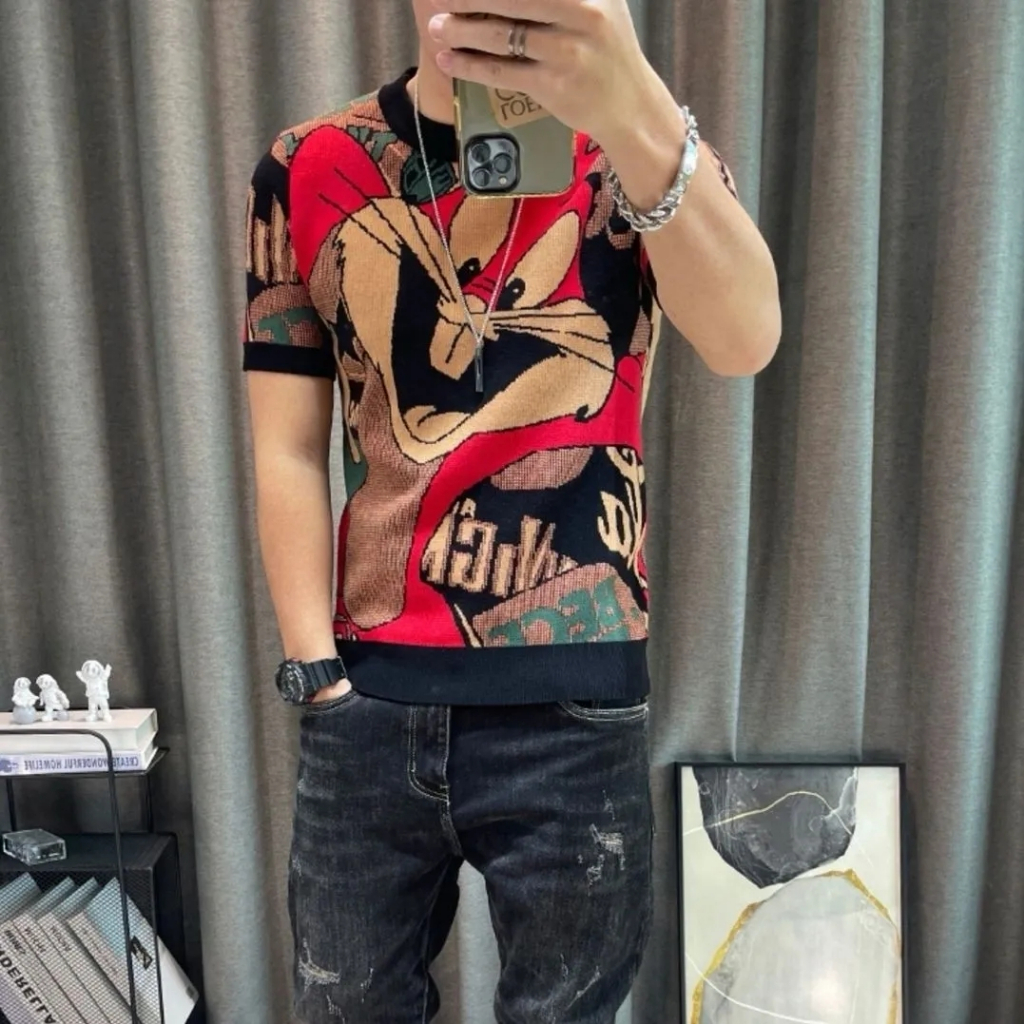 Áo Thun Tay Ngắn In Hình Thỏ Thời Trang Mùa Hè Cho Nam