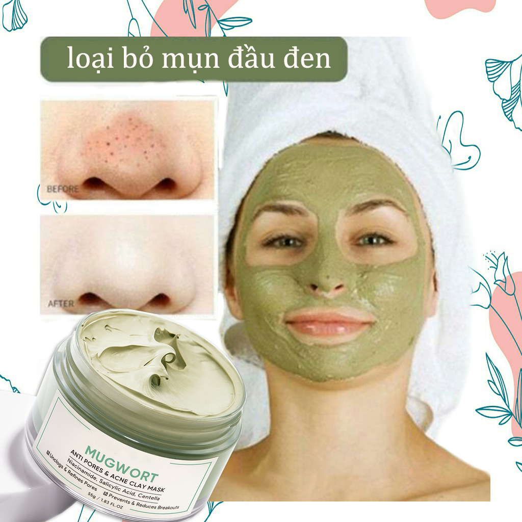 👍🏻Chính Hãng👍🏻 Mặt nạ đất sét ngải cứu cấp ẩm hỗ trợ giảm mụn (55g/hũ) Trắng Da Giảm Thâm Mờ Mụn Se Khít Lỗ Chân Lông Giữ Ẩm Cho Da