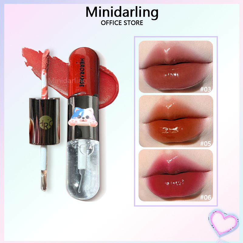 HERORANGE Thiết Kế Hai đầu Son Mờ áo Mưa Son Môi Dưỡng ẩm Nước ánh Sáng Gương Son Bóng Bền Màu Son Môi Chống Thấm Nước