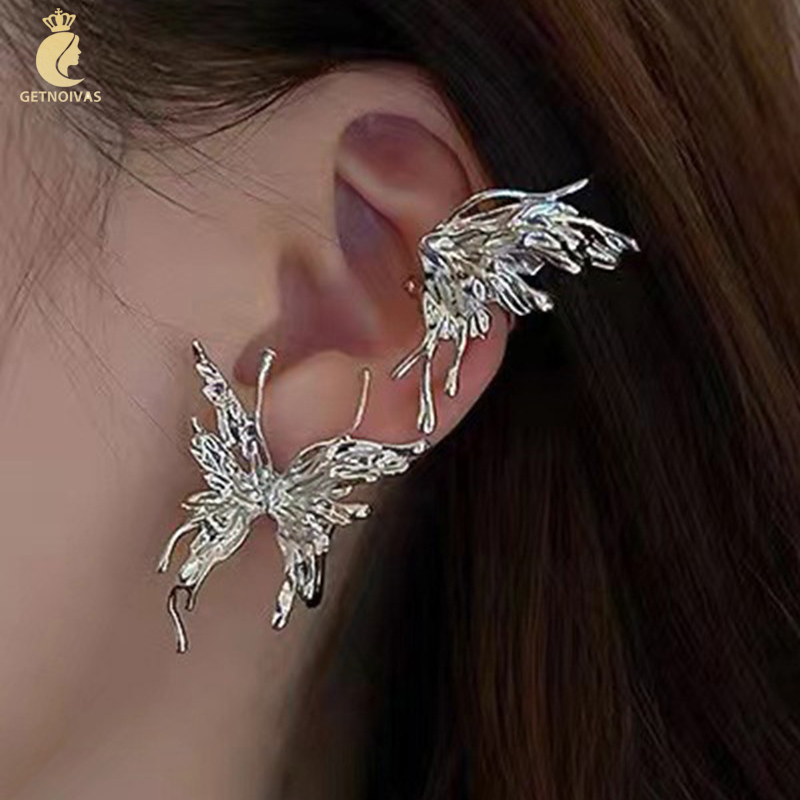 GETNOIVAS Bông Tai Mạ Bạc Hình Bướm Xếp Ly Đính Đá Phong Cách Âu Mỹ Thời Trang Cho Nữ