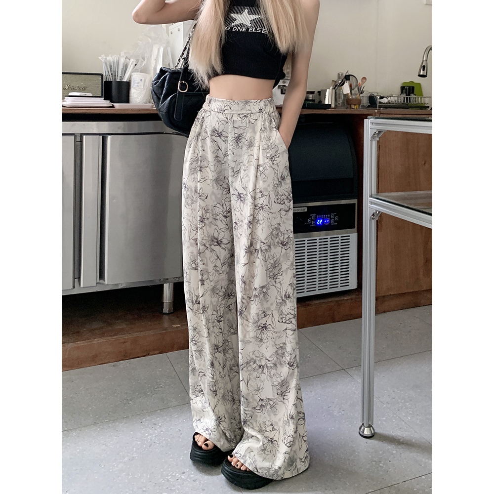 Quần ống rộng Lưng Thun Phong Cách Retro Dành Cho Nữ