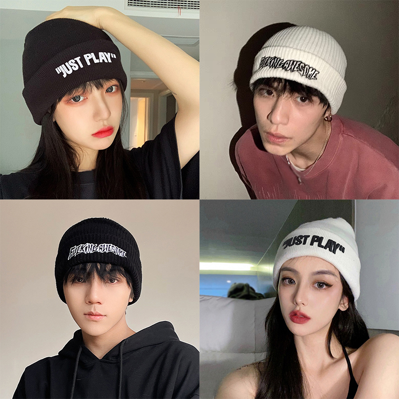 Mũ Len Hip hop Thêu Chữ Bảo Vệ Tai Cho Cặp Đôi