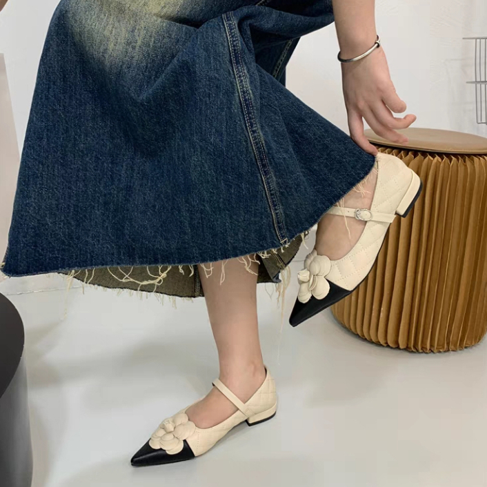 Giày Búp Bê Da Mềm Gót Thấp Mũi Nhọn Phong Cách Hàn Quốc Cho Nữ