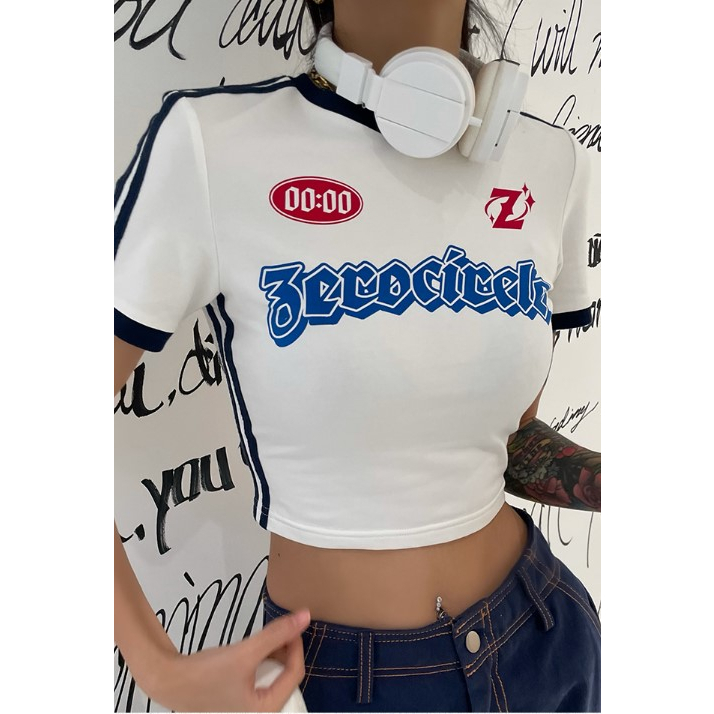 QADCOL Áo Thun Croptop Tay Ngắn Dáng Ôm In Họa Tiết Thời Trang retro Mỹ Cho Nữ