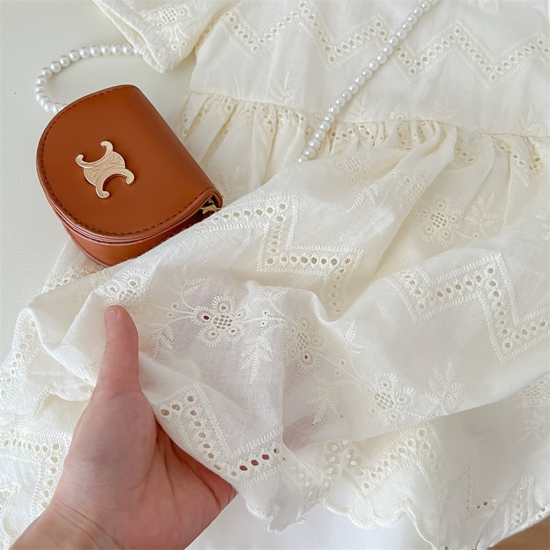 Paulababy Đầm cotton Ngắn Tay Phối Ren Phong Cách Hàn Quốc Thời Trang Mùa Hè Cho Bé Gái 0-6 Tuổi