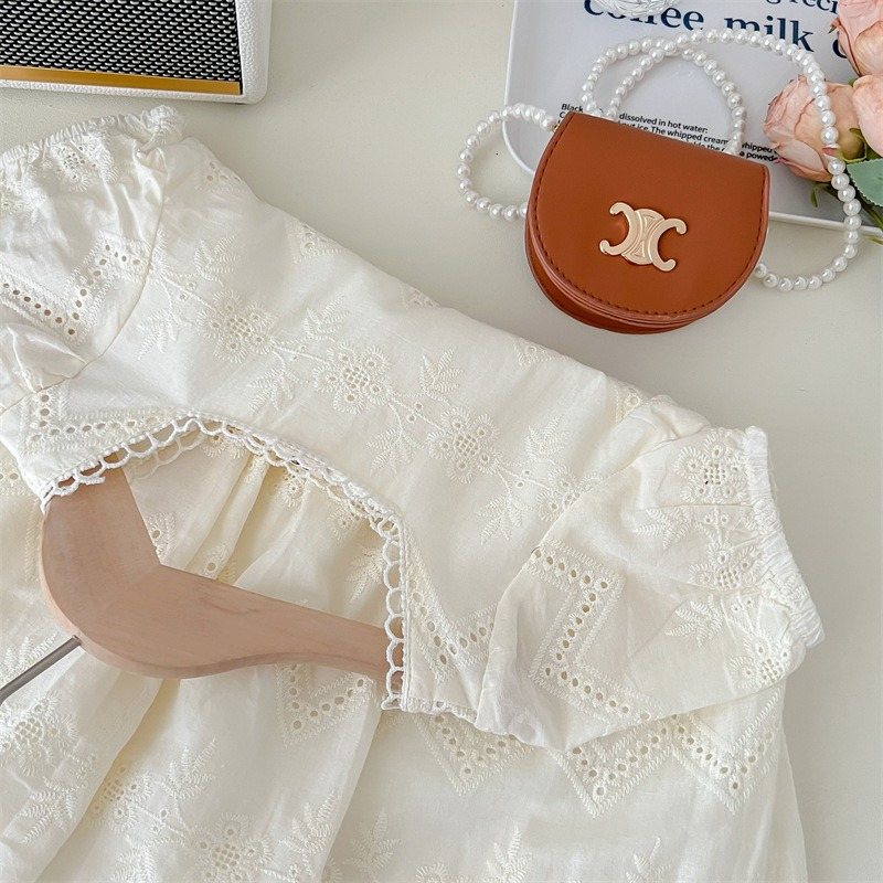 Paulababy Đầm cotton Ngắn Tay Phối Ren Phong Cách Hàn Quốc Thời Trang Mùa Hè Cho Bé Gái 0-6 Tuổi